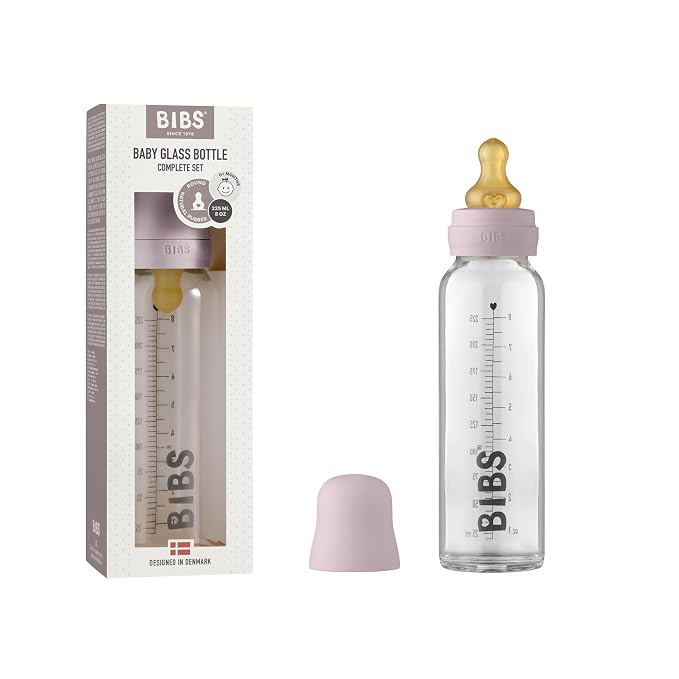 BIBS Baby Glass Bottle. Anti-Colic. Round Natural Rubber Latex Nipple. Supports by BIBS