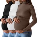 Ficerd 3 Pack Women's Maternity Shirts, Turtleneck Long Sleeve Pregnancy Tops by Ficerd