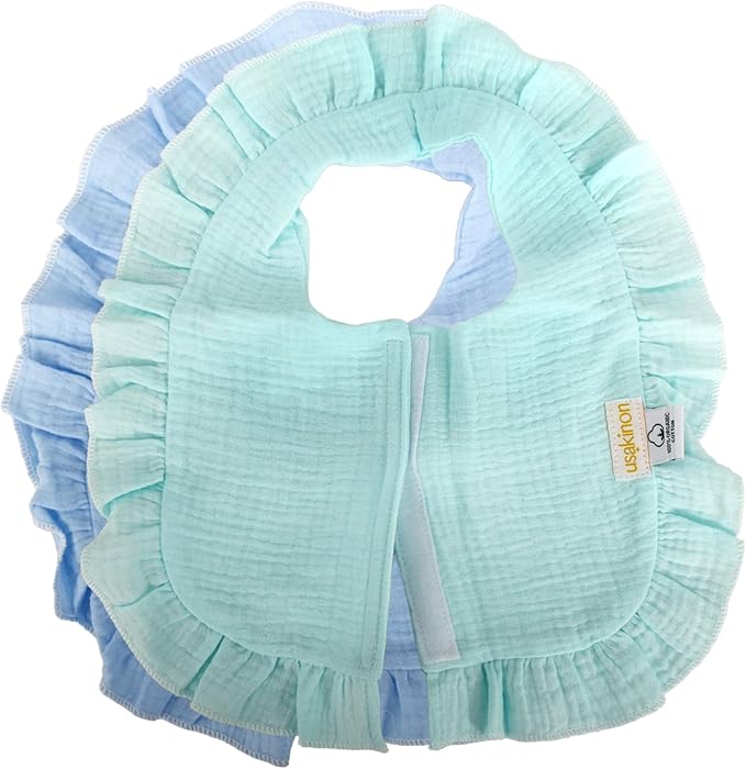usakinon® 100% Organic Muslin Cotton Baby Bibs 2 Pack – Soft, Absorbent & Safe - Image 2