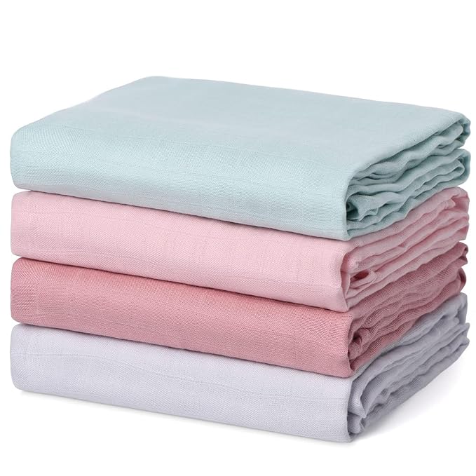 Momcozy Muslin Swaddle Blanket, 4 Pack Large 47 X 47 Inches Breathable by Momcozy