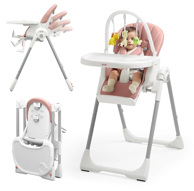 KÜB 3-in-1 Foldable Baby High Chair, 7 Height & 4 Recline Adjustable Seat & Tray by KUB