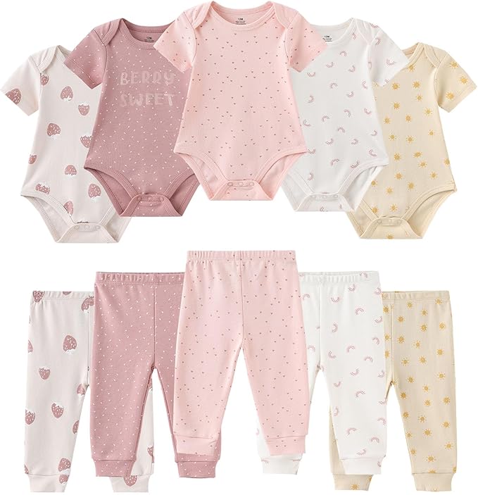 Baby Bodysuit and Pant Set 10-pcs Cotton Soft Newborn Boy Girl Clothes Outfits by Ruliby