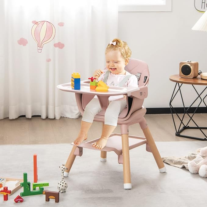 BABY JOY Baby High Chair, 6 in 1 Convertible Wooden High Chair - Image 9