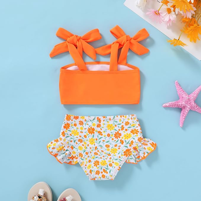 YOUNGER TREE Toddler Girls Two Pieces Swimsuit Color Block Stripe Swimwear - Image 3