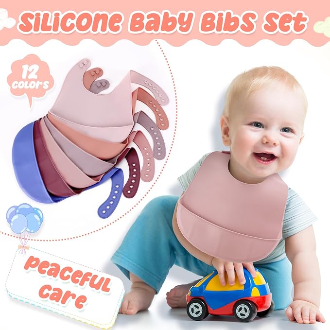 Mepase Silicone Bibs Waterproof Silicone Baby Bibs Soft Adjustable Baby Feeding - Image 5