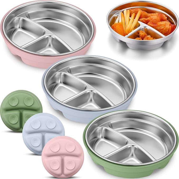 Nuogo 3 Pcs Stainless Steel Baby Suction Plates by Nuogo