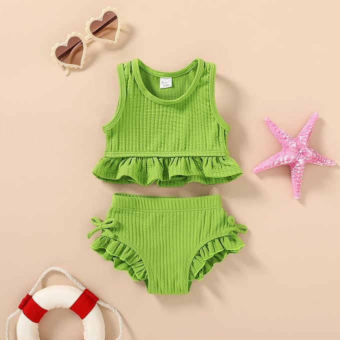 HAPPYMA Baby Swimsuit Toddler Girl Bathing Suit Summer Solid Color Bikini Set - Image 2