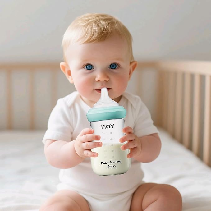Natural Glass Baby Bottle for Breastfeeding Babies, 8oz Anti-Colic Baby Bottle - Image 2