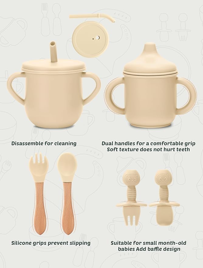 Silicone Baby Feeding Set 9 Pcs, Spill-Proof Suction Plate, Silicone spoon&forks - Image 6