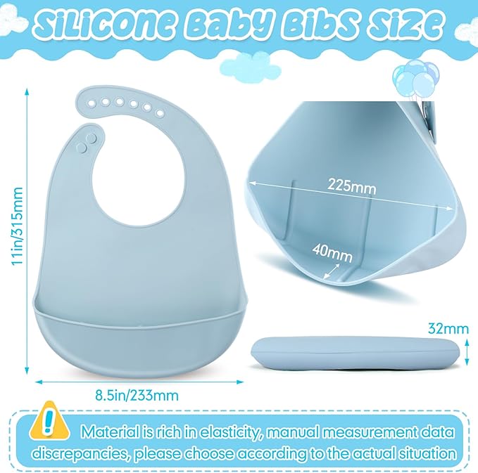 Mepase Silicone Bibs Waterproof Silicone Baby Bibs Soft Adjustable Baby Feeding - Image 2