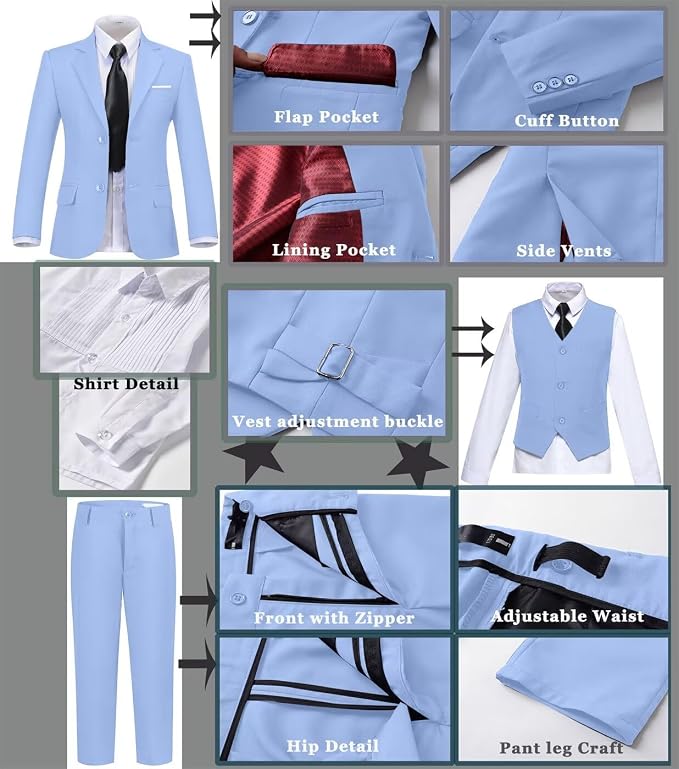 Boys Suit Set Slim Fit Kids Formal Suits Toddler Tuxedo Wedding Prom Classic - Image 4