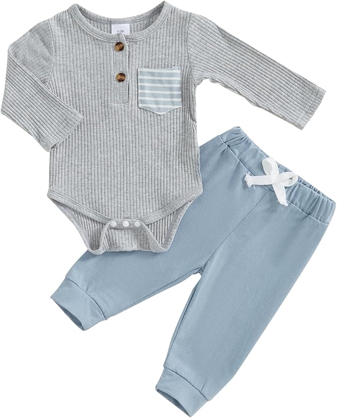 fhutpw Baby Boy Clothes 3 6 12 18 Months Ribbed Knitted Long Sleeve Romper and by fhutpw