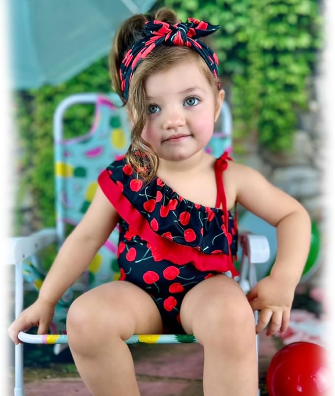 Toddler Baby Girls Ruffles Bikini One Piece Swimsuits Floral Off Shoulder - Image 2