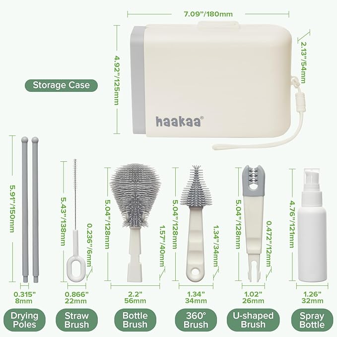 haakaa Travel Bottle Brush Set – 7-in-1 Baby Bottle Cleaner Kit - Image 8