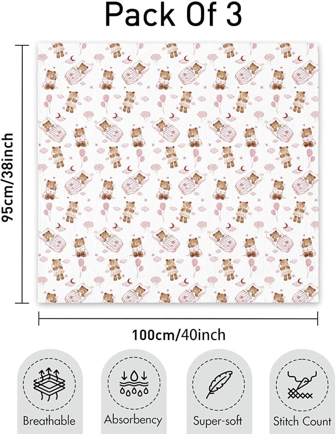 GLLQUEN BABY Muslin Swaddle Blankets, Baby Swaddle Blanket Unisex, Little Bear - Image 6