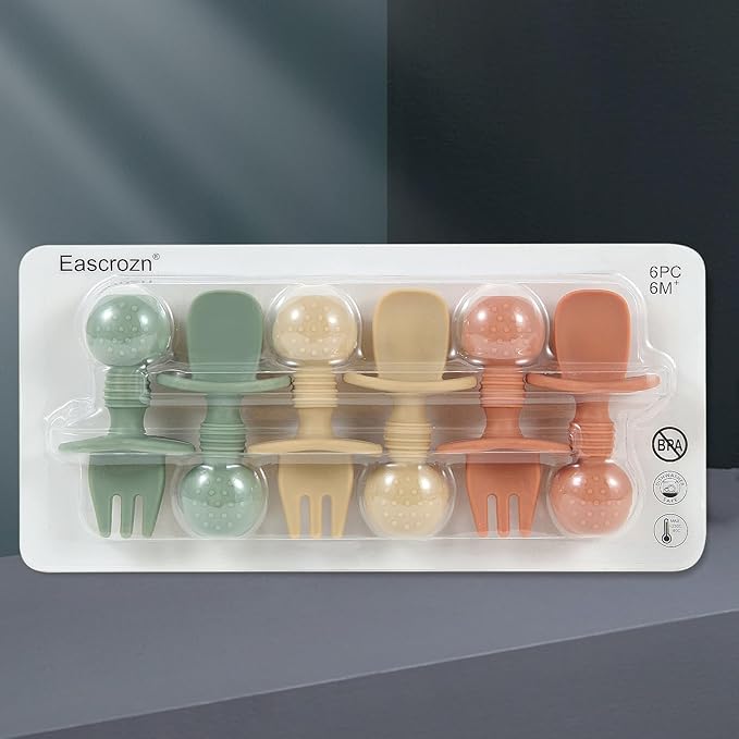 6 Pack Baby Spoons and Forks Set, Silicone First Stage Self Feeding Infant - Image 7