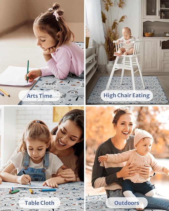 Blissful Diary Baby Splat Mat for Under High Chair, 50.4 x 50.4 Inch Wipeable - Image 7