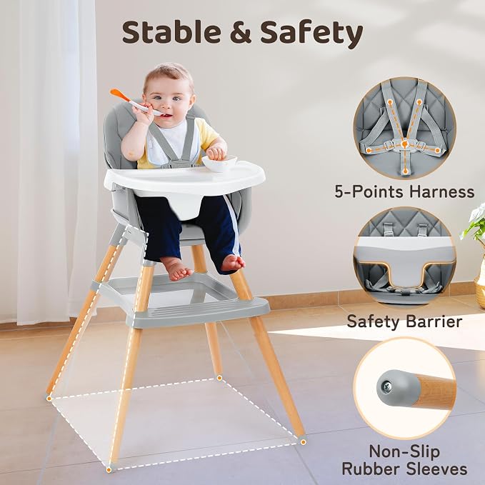 Ezebaby 6 in 1 High Chairs for Babies and Toddlers, Baby High Chair Convertible - Image 5