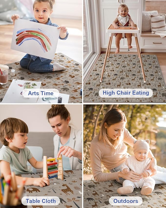 Blissful Diary Baby Splat Mat for Under High Chair, 50.4 x 50.4 Inch Wipeable - Image 7