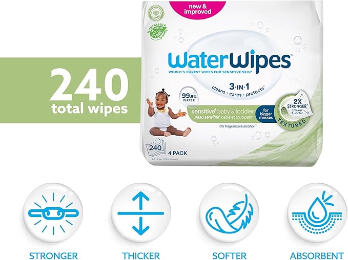 WaterWipes Sensitive+ Baby & Toddler Wipes, 3-In-1 Cleans, 99.9% Water - Image 2