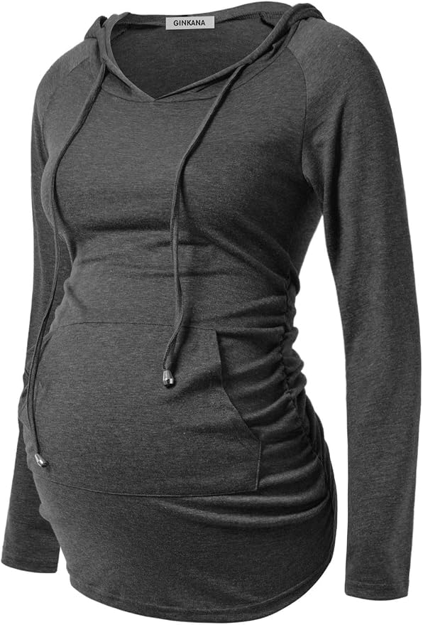 GINKANA Maternity Hoodie Long Sleeves Shirts Casual Maternity Top Pregnancy by GINKANA