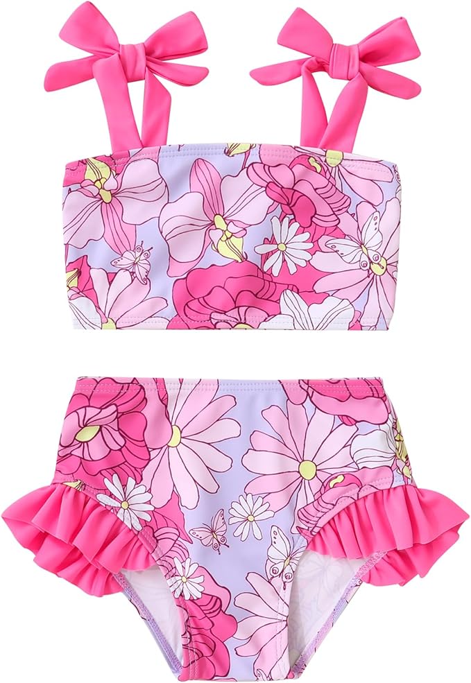 YOUNGER TREE Toddler Girls Two Pieces Swimsuit Color Block Stripe Swimwear by YOUNGERTREE