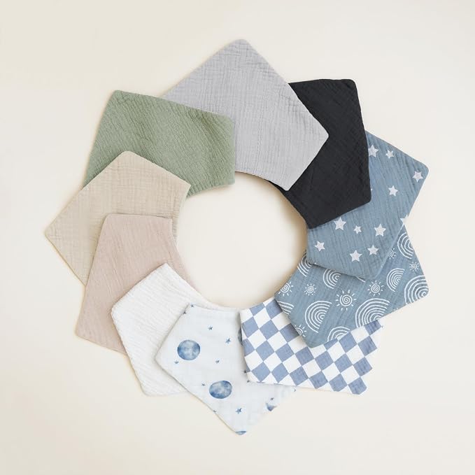 Konssy Muslin Baby Bibs 10 Pack Baby Bandana Drool Bibs 100% Cotton - Image 6
