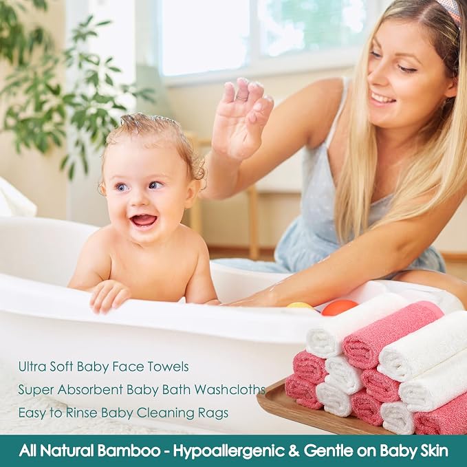 Baby Washcloths 6 Pack, 10x10 inch Heavenly Soft Pink Wash Cloths - Image 5