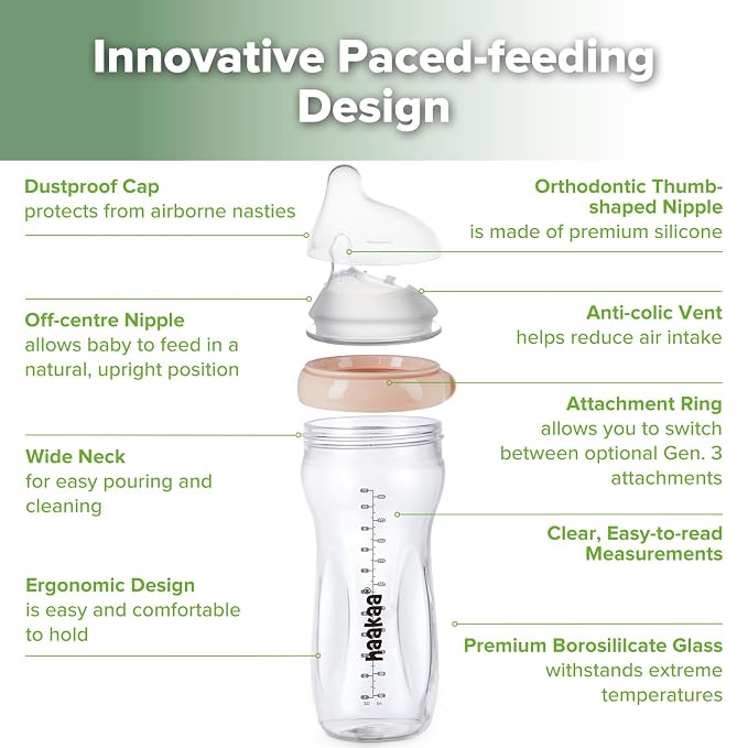 haakaa Gen.3 Natural Glass Baby Bottle 11oz/1PK - Image 4