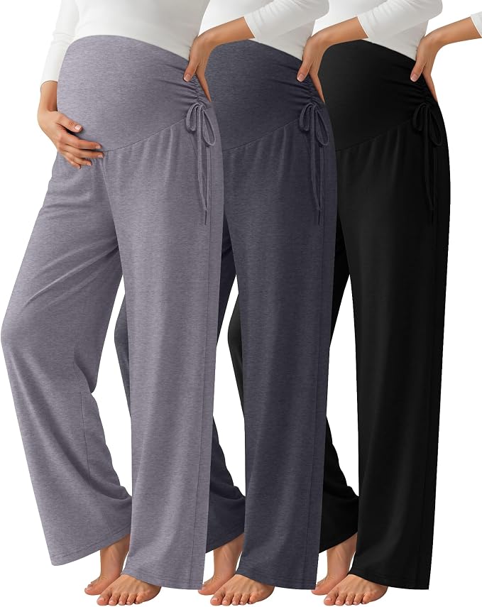 Neer 3 Pack Women's Maternity Pants Over The Belly Loose Pregnancy Pants by Neer