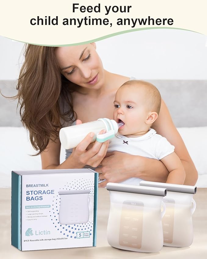 Lictin 5PCS Silicone Breastmilk Storage Bags, 8.5oz/250ml Reusable Breast Milk - Image 7