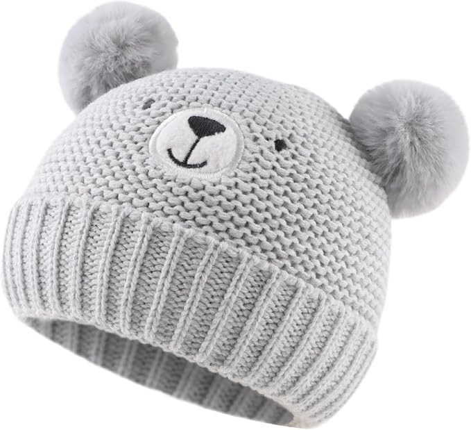 JANGANNSA Cute Bear Baby Beanie Pompom Baby Boys Hat Infant Toddler Winter - Image 2
