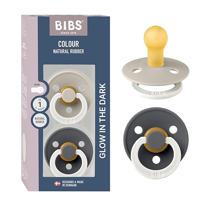 BIBS Colour Night Glow in The Dark Soother 2-Pack, BPA Free Dummy Pacifier by BIBS
