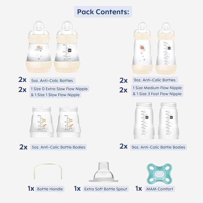 MAM Grow with Baby 15-Piece Gift Set, Newborn 0-4 Months, Anti-Colic Bottles - Image 2