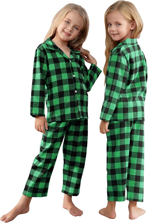 Schbbbta Kids Pajamas Set, Plaid Button Down Pjs - Image 2