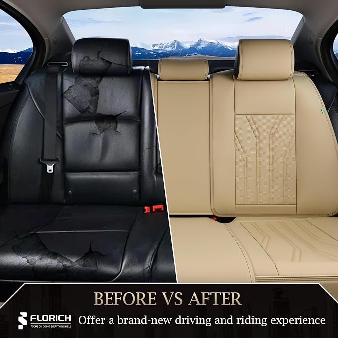 FLORICH Rear Seat Covers Leather Car Seat Covers Waterproof Back Seat Cover - Image 6