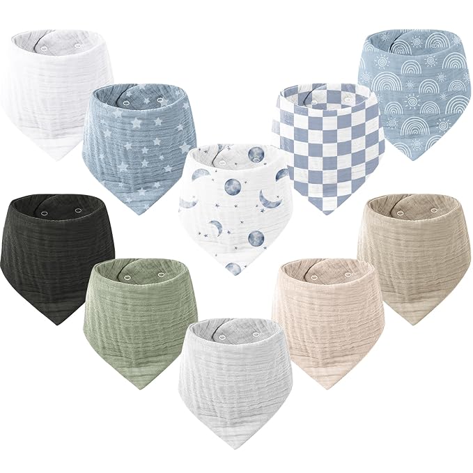 Konssy Muslin Baby Bibs 10 Pack Baby Bandana Drool Bibs 100% Cotton by Konssy