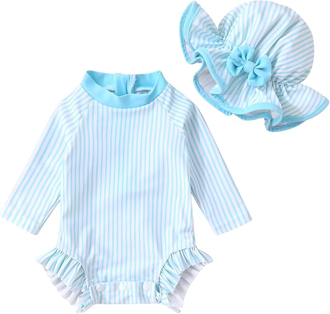 Infant Baby Girl Swimsuit One-Piece Long Sleeve Rash Guard by YOUNGERTREE