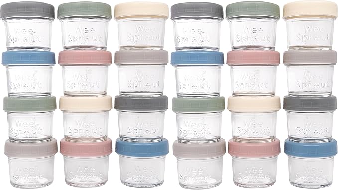 WeeSprout Baby Food Storage Glass Jars w/Lids Matte Variety, Reusable Small by WeeSprout