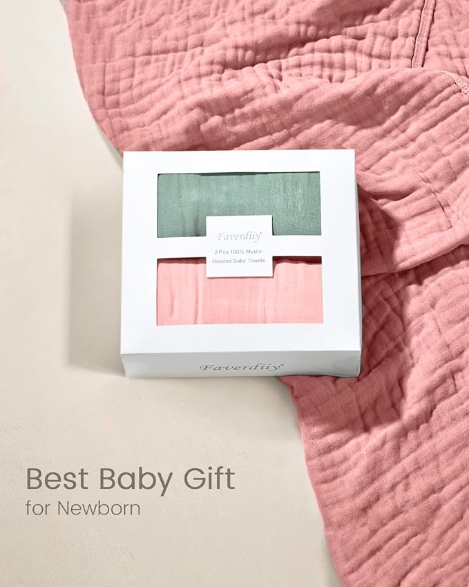Hooded Baby Towels for Newborn, 35x35 Inch 2 Pack 100% Muslin Cotton Baby Bath - Image 6