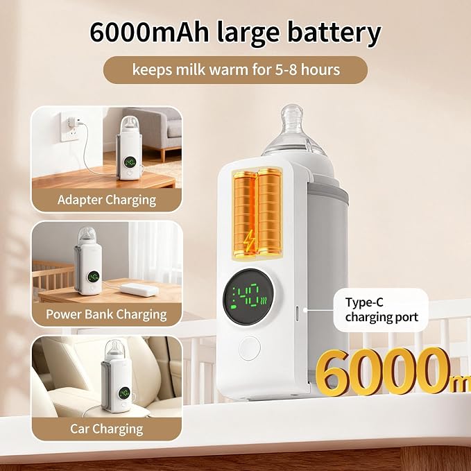 Portable Travel Baby Cordless Bottle Warmer, Baby Breastmilk and Formula Bottle - Image 5
