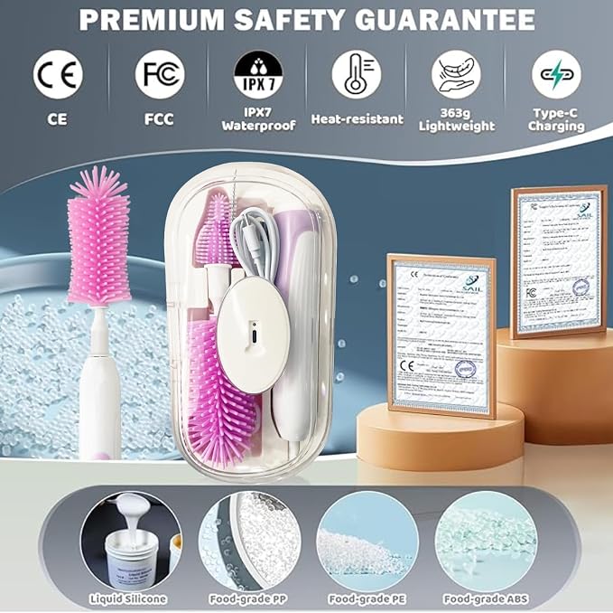 Electric Bottle Brush Set with Silicone Pacifier/Straw Brush and Mixing Head - Image 8