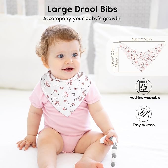 Yoofoss Muslin Baby Bibs 10 Pack 100% Organic Cotton 6-Layer Soft Absorbent - Image 7