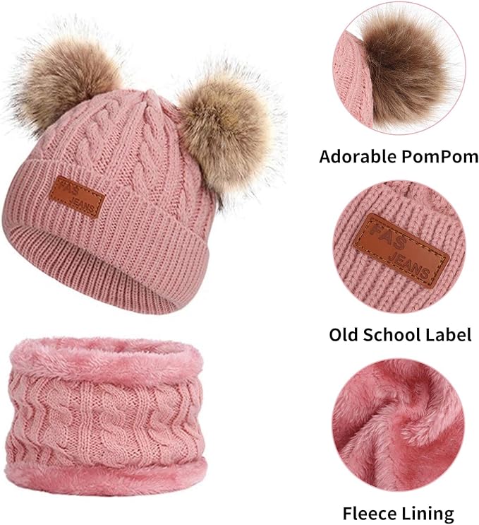 Duoyeree Baby Winter Hat Scarf Glove Beanie Set Girls Boys Pom Pom Knitted - Image 3
