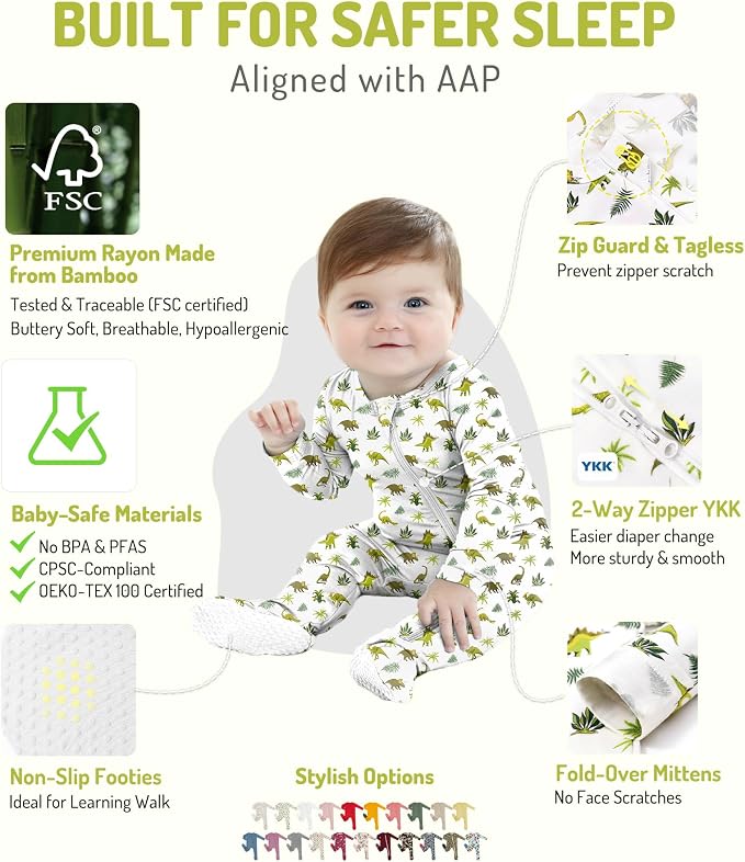 HAPIU Rayon from Bamboo Baby Footed Pajamas, 2 Way Zipper YKK, Footie - Image 2