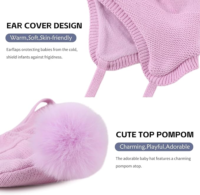 JANGANNSA Basic Winter Baby Boys Beanie Pompom Knitted Girls Hat Kids Earflap - Image 4