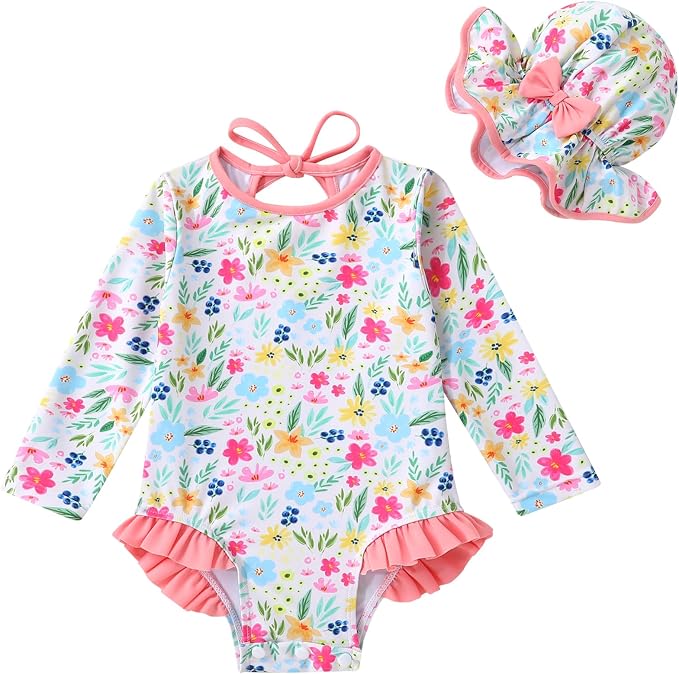 YOUNGER TREE Infant Baby Girls Swimsuit Long Sleeve Swimsuits One Piece by YOUNGERTREE