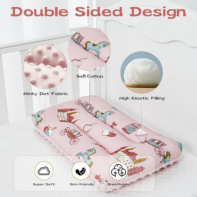 Reidio 1Pcs Toddler Pillow Double Sided Breathable Soft Cotton & Minky Dot - Image 4
