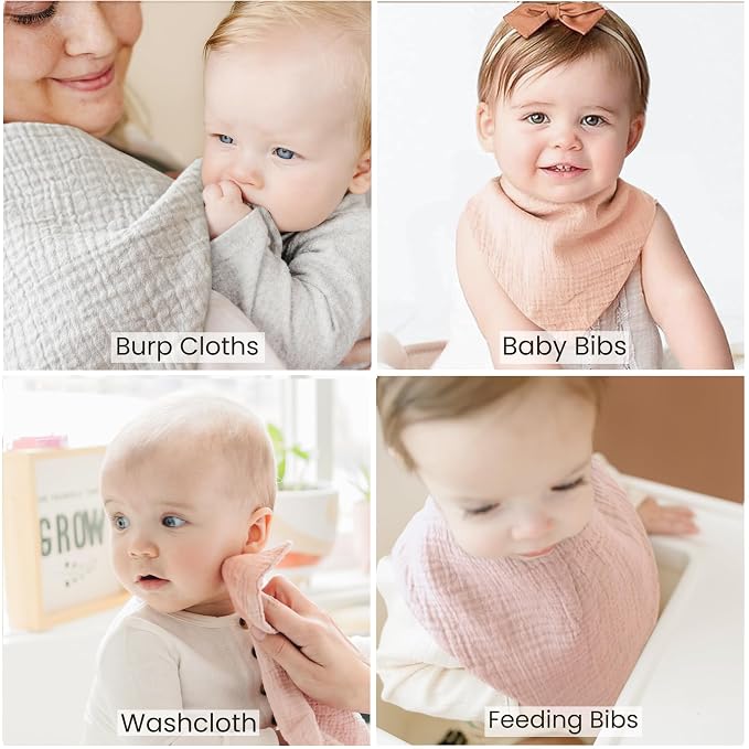Konssy Muslin Baby Bibs 10 Pack Baby Bandana Drool Bibs 100% Cotton - Image 4