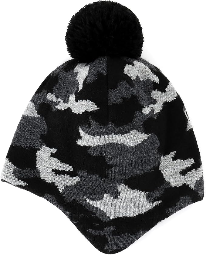 Duoyeree Kids Beanie Hat for Boys Girls Pom-pom Kint Hats Cozy Lining Winter - Image 3